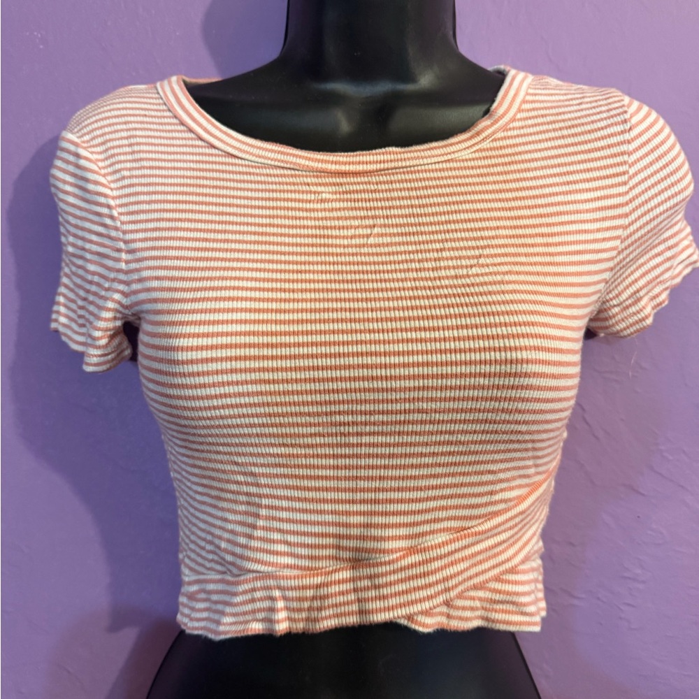 Wild Fable Pink and White Striped Crop Top